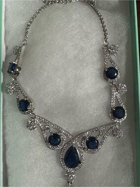 Elegant Navy Blue Teardrop Statement Necklace - Women Jewelry